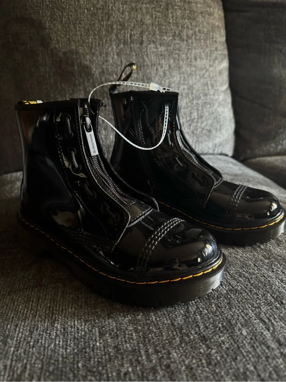 Patent Black Platform Combat Boots - Women